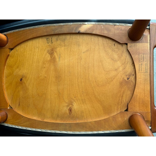Wood Mid 20th Century Hans Wegner A.P. Stolen Papa Bear Chair AP-19 & Ottoman Redone in Black Leather For Sale - Image 7 of 18