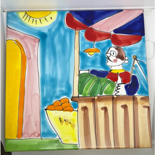 Vintage La Musa Styled Supporto Per Bicottura Made in Italy Sicilian Oranges Glazed Ceramic Hand Painted Decorative Tile...