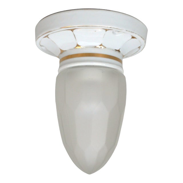 Art Nouveau Style Ceiling Light in Porcelain and Frosted Glass by Brunnquell, 1890s For Sale
