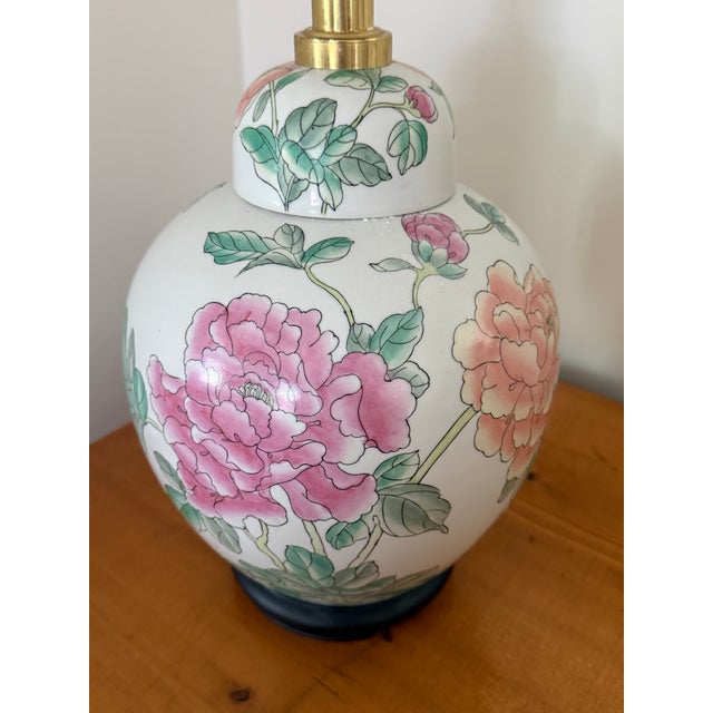 Chinoiserie Vintage Chinoiserie Peony Ginger Jar Table Lamp For Sale - Image 3 of 8