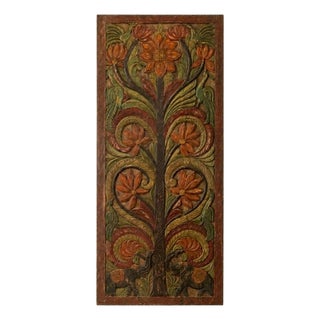 Vintage Hand-Carved Tree of Life Barn Door With Elephant & Lotus Motifs 84x36 For Sale
