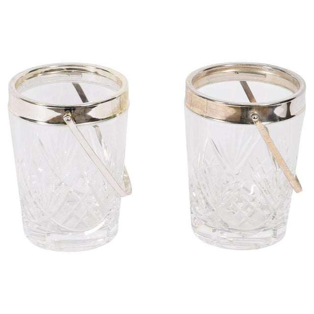 Mid-Century Silver-Plated and Crystal Ice Pail Buckets, Set of 2 For Sale - Image 11 of 11
