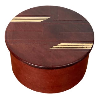Art Deco German Round Leather Jewelry Box with Lid, 1920s For Sale
