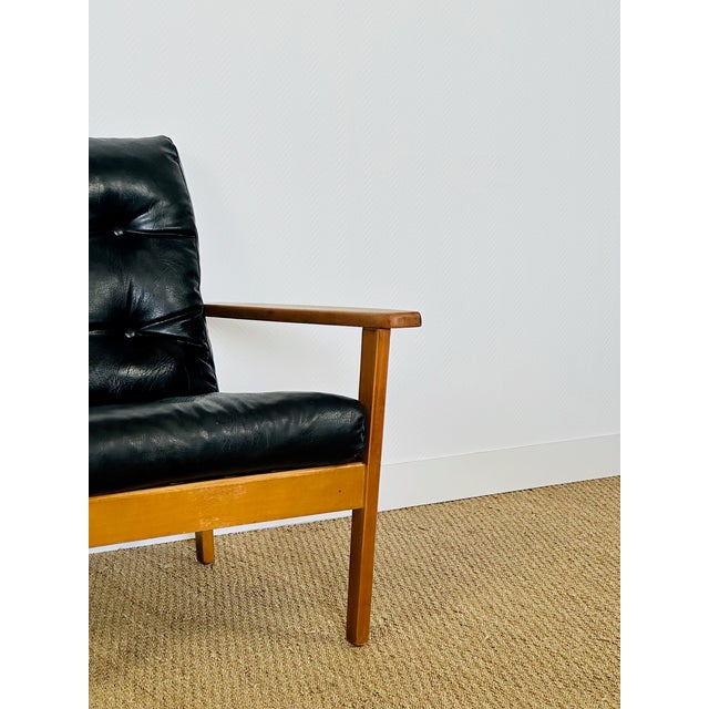 Vintage Scandinavian Lounge Chair in Black Leather and Wood, 1960s For Sale - Image 11 of 15