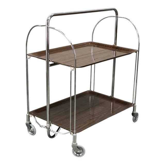 Mid-Century German Folding Chrome Serving Bar Cart, 1960s For Sale
