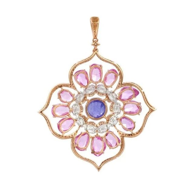 This is part of Chairish’s Fine Jewelry assortment. Multi Sapphire pendant in 18K Gold. It has a oval and round cut...