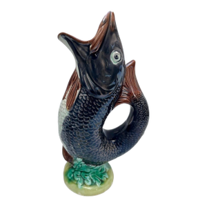 Antique Majolica Fish Gurgle Jug Pitcher