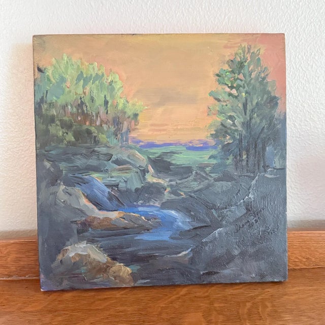 Textile Winding River Landscape Oil Painting on Stretched Canvas by Irene Stone For Sale - Image 7 of 7