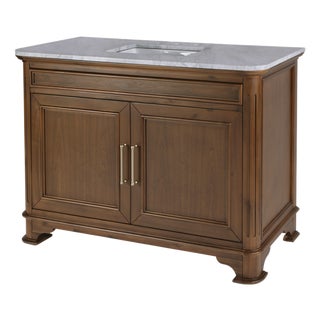 Colorado 48 in. W Wood & Marble Single Sink Bathroom Vanity, Natural Walnut For Sale