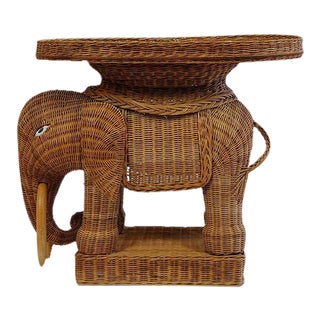 Vintage Rattan Wicker Elephant Side Table For Sale