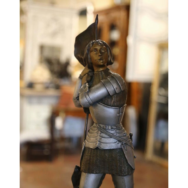 French Early 20th Century French Joan-Of-Arc Patinated Spelter Figure by Ernest Legrand For Sale - Image 3 of 9