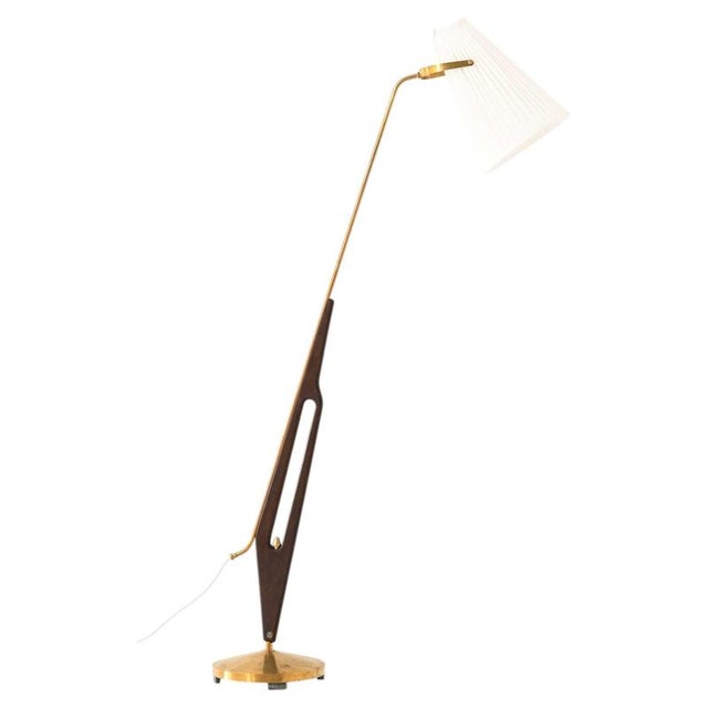 Scandinavian Modern Floor Lamp in Brass and Mahogany attributed to Hans Bergström, 1950s For Sale - Image 10 of 10