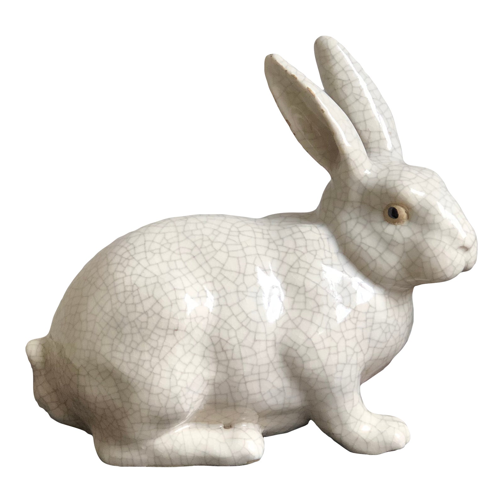 Antique Early 20th Century French Crackle Glaze Ceramic Rabbit | Chairish