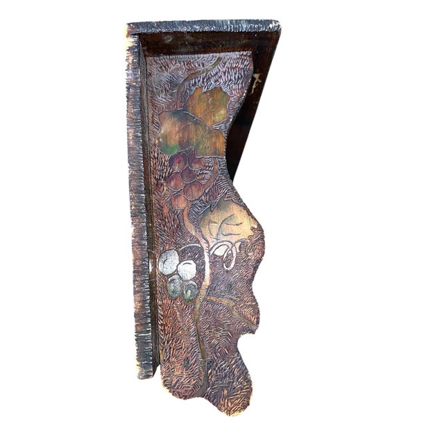 American Hand Carved Wooden Display Shelf 38” Arts & Crafts Style Wood Corbel For Sale - Image 3 of 12