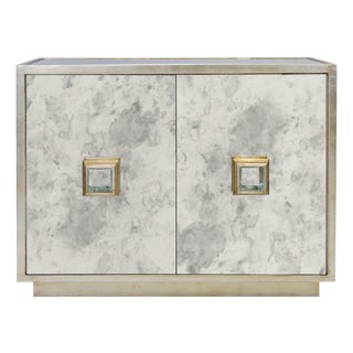 Matthew Izzo Home Winslow Antique Mirror Two Door Cabinet With Champagne Silver Leaf Detail For Sale