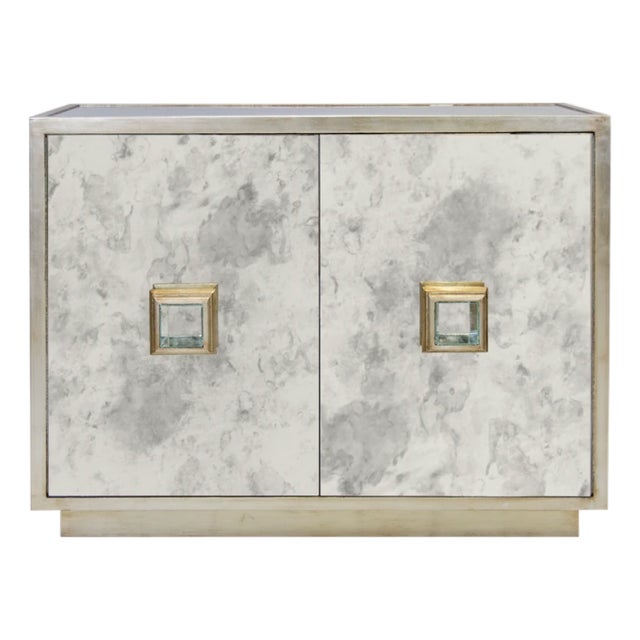 Matthew Izzo Home Winslow Antique Mirror Two Door Cabinet With Champagne Silver Leaf Detail For Sale