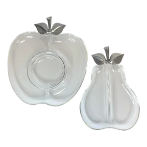 1980s Vintage Lucite & Metal Apple & Pear Divided Serving Dishes - Set of 2.
