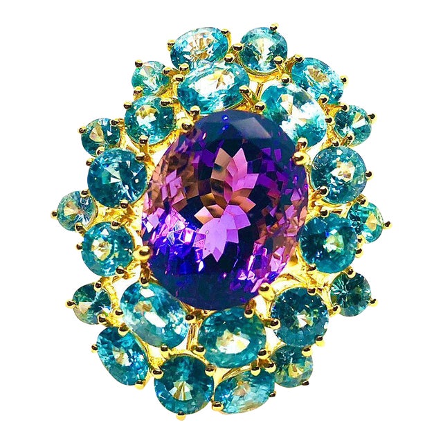 Bochic "Orient" Vintage Natural Amethyst & Blue Topaz Ring Set 18K & Silver For Sale