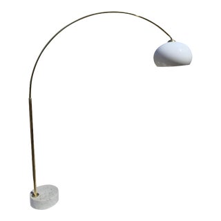 Vintage Modern White Arc Floor Lamp Brass With Marble Base With Dimmer Lighting For Sale