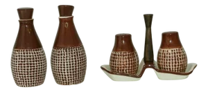 1950s Nasco Del Coronado Hand Crafted Condiment Set Salt Pepper Oil & Vinegar - 5 Pieces