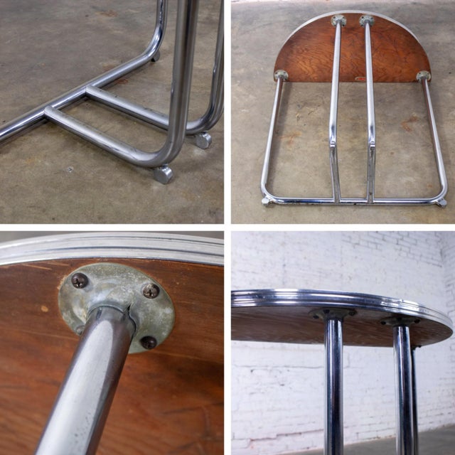 1920-1940’s Art Deco Streamline Moderne Royalchrome Demilune Console Table Chrome Tube Frame & Black Laminate Top For Sale - Image 15 of 18