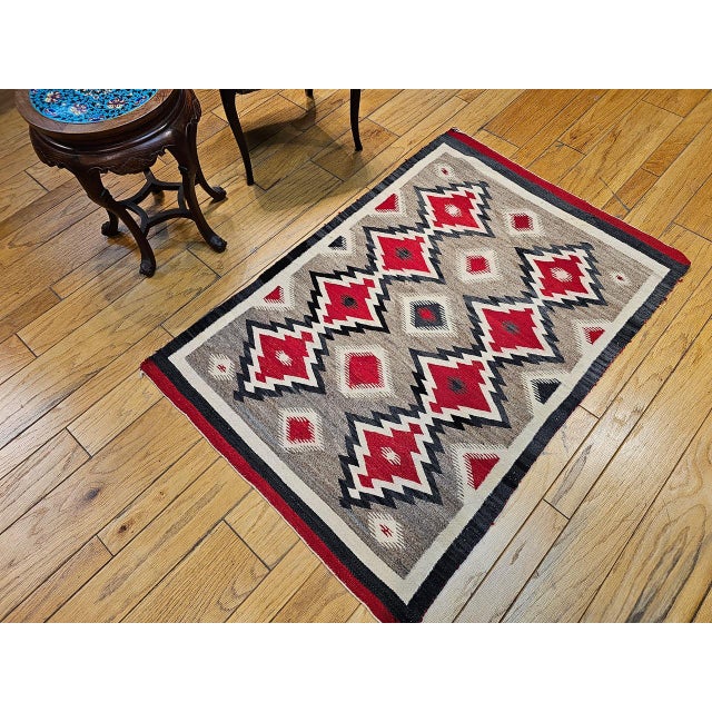1900 - 1909 Vintage Native American Navajo Rug, Wool & Cotton, Geometric Eye Dazzler Pattern, 3x5 For Sale - Image 5 of 13