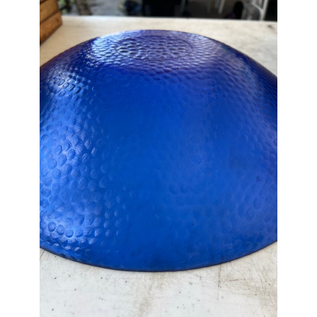 Glass Vintage Large 15” Cobalt Blue Glass Texured Bowl for Serving or Decorating For Sale - Image 7 of 8