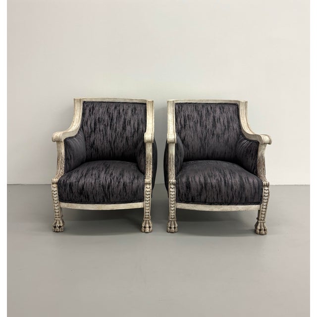 Neoclassical Vintage Neoclassical Painted Bergère Lounge Chairs - Pair For Sale - Image 3 of 8