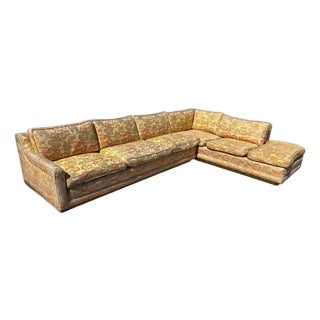 Mid-Century Chrysanthemum Floral Embroidered Parsons Sectional Sofa W/ Daybed For Sale