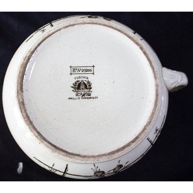 885 Antique Wallis Gimson & Co "Fuschia" Chamber Pot, Victorian Aesthetic Movement Brown Transferware Earthenware, Repurposed Planter For Sale In Las Vegas - Image 6 of 6