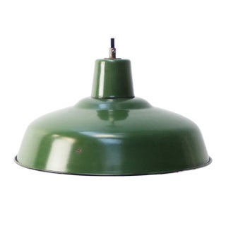 Vintage French Industrial Green Enamel Pendant Light For Sale