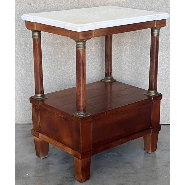 Pair of Empire Style Marble-Top Nightstands With Shelve and Low Drawer For Sale - Image 6 of 10