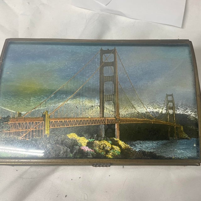 Art Deco A Vintage Decorative Brass Featuring the Golden Gate Bridge 3d Scene For Sale - Image 3 of 9