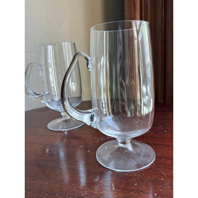 Mid 20th Century Mid Century Modern Hand Blown Crystal Irish Coffee Glasses Footed Teardrop Handles - a Pair For Sale - Image 4 of 10