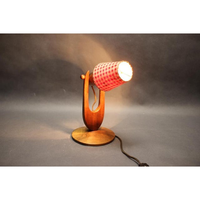 Gold Mid-Century Adjustable Wooden Table Lamp with Checkered Shade, Czechoslovakia, 1, 1970 For Sale - Image 8 of 10