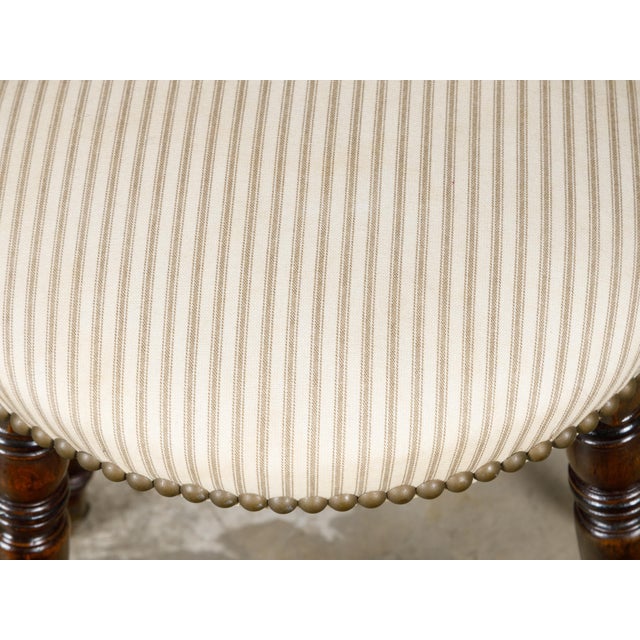 English Turned Oak 19th Century Stool on Casters with Oval Upholstered Seat For Sale In Atlanta - Image 6 of 12