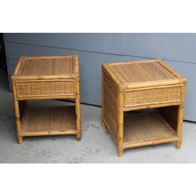 Bamboo Cube Nightstands with Drawers and Shelves, 1960, Set of 2 For Sale - Image 8 of 11