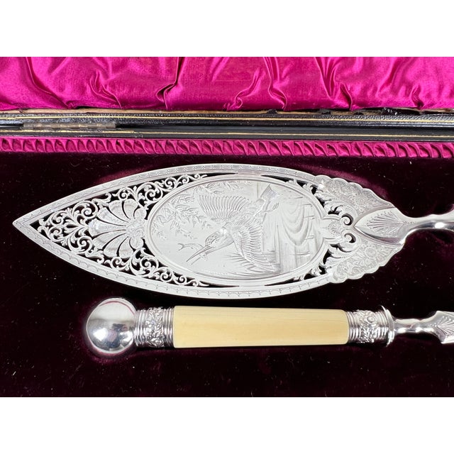 Victorian Antique Victorian Silver-Plated Fish Serving Set, Complete With a Serving Knife and Fork For Sale - Image 3 of 5