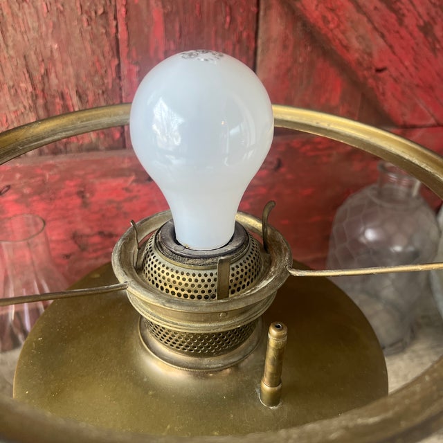 1950s Vintage Brass Electric Lamp With Floral Glass Shade For Sale - Image 5 of 14