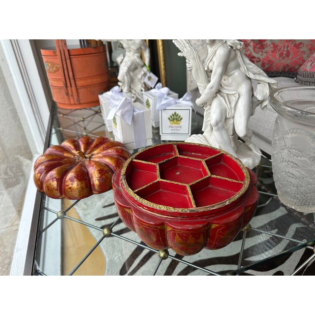 Antique Chinese Paper Mache Pumpkin Jewelry Box For Sale - Image 4 of 5