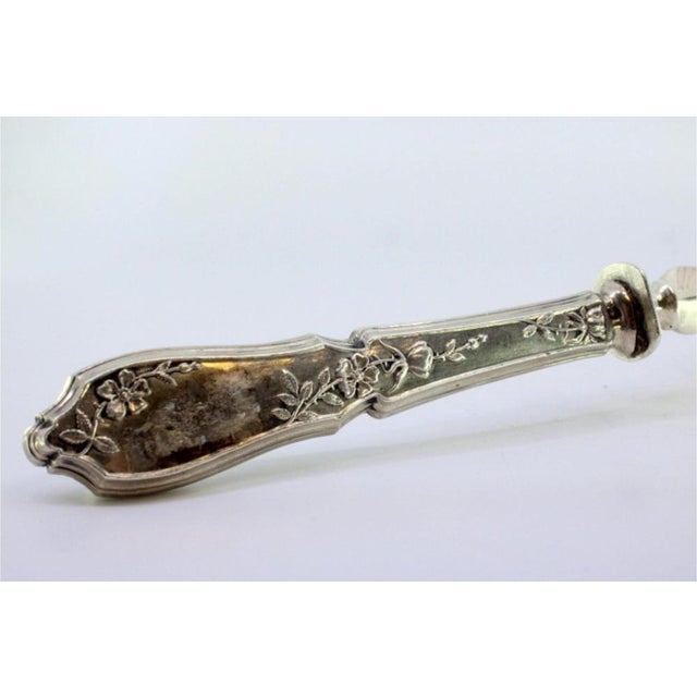 Silver Fish Serving Fork with Floral Decor, Prongs and Embossed Handle For Sale - Image 6 of 9
