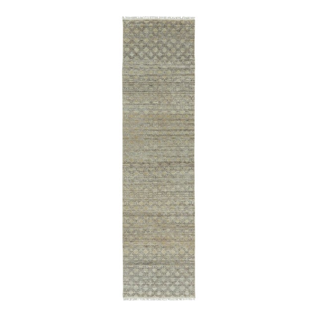Contemporary Block Print Geometric Natural Silk Runner by Rug & Kilim, India For Sale