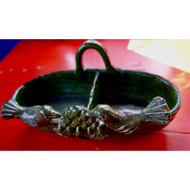 Pantamban Red Clay Mexican Divided Dish, Birds and Grapes. An older Pantamban an unusual hand built divided serving dish...