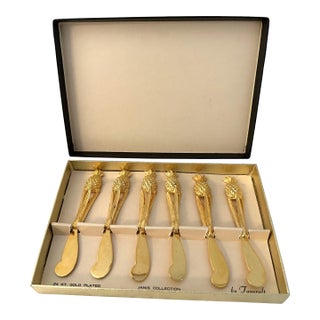 1960s 24k Plated Pineapple Appetizer Spreaders, S/6 For Sale