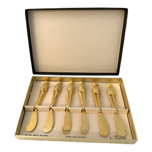 1960s 24k Plated Pineapple Appetizer Spreaders, S/6