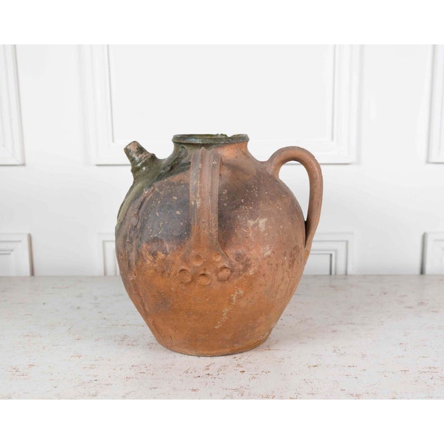 French 18th Century Unglazed Earthenware Oil Pot with Green Splash Glaze For Sale - Image 4 of 8