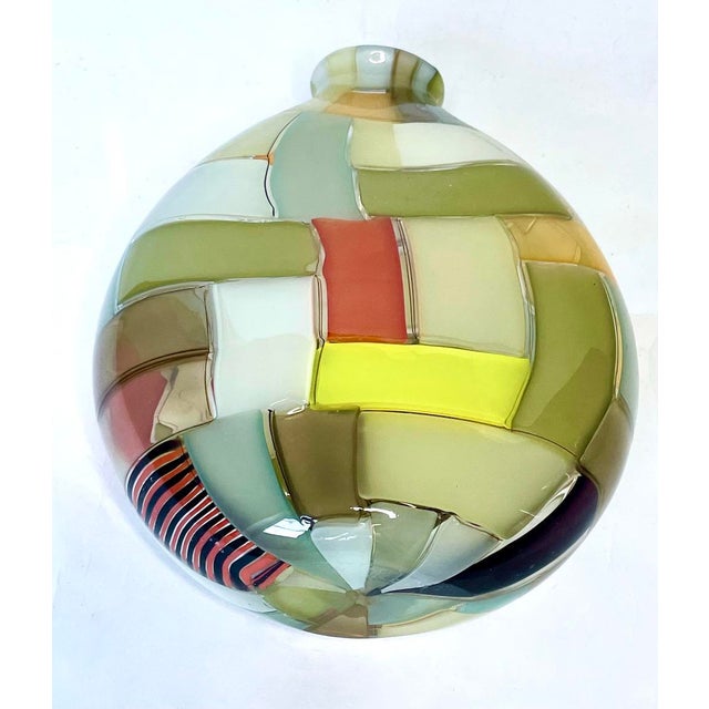 Signed Vintage Robin Mix Patchwork Glass Vase For Sale - Image 4 of 10