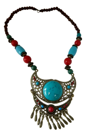 Vintage Moroccan Tribal Berber Large Necklace With Turquoise Pendant
