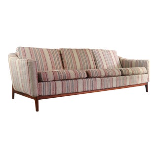 Mid Century Modern Danish Sofa on Walnut Base with Back Detail For Sale