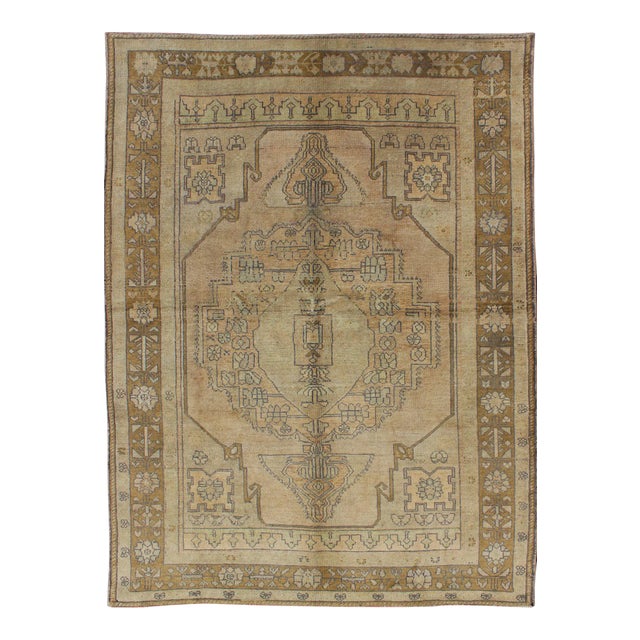 Vintage Turkish Oushak Rug in Soft Tones and Neutral Colors For Sale